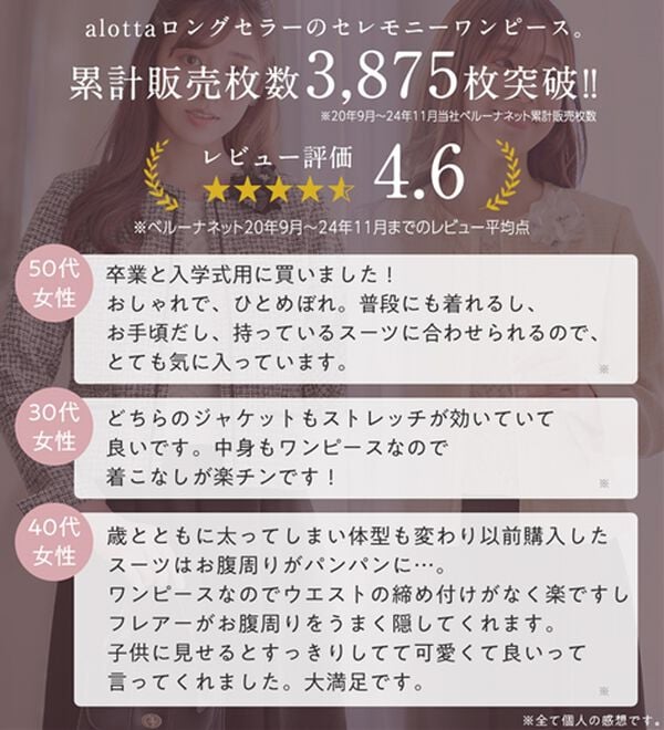 alotta（アロッタ）の「【４点セット】入学式卒業式に！セレモニーワンピーススーツ＜７号～２３号＞（ワンピースセットスーツ）」｜詳細画像