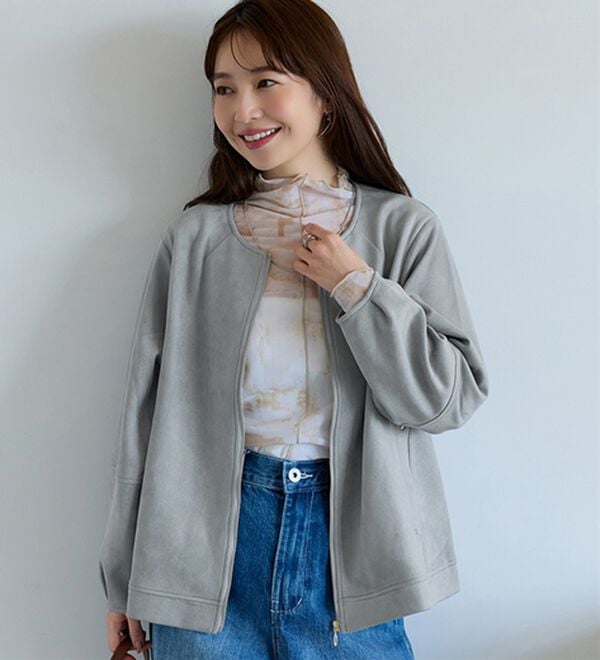 BELLUNA（ベルーナ）の「スエード調ランタン袖ミドル丈ジャケット（その他ジャケット）」｜サックス