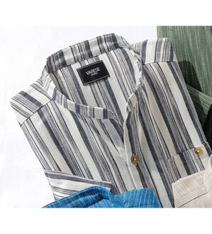 「ざっくり木綿のゆったりリラックスシャツ（メンズシャツ）」｜ストライプ