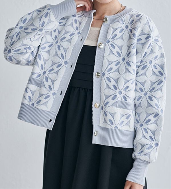 RANAN（ラナン）の「花柄モールジャカードカーデ（ニットカーディガン）」｜詳細画像