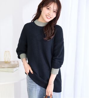 alotta（アロッタ）の「リブ切り替え配色ゆるニット（ニット・セーター）」｜ネイビー系