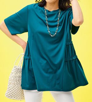 BELLUNA（ベルーナ）の「ヒンヤリ！サイドギャザー使いチュニック（チュニック）」｜エメラルドグリーン