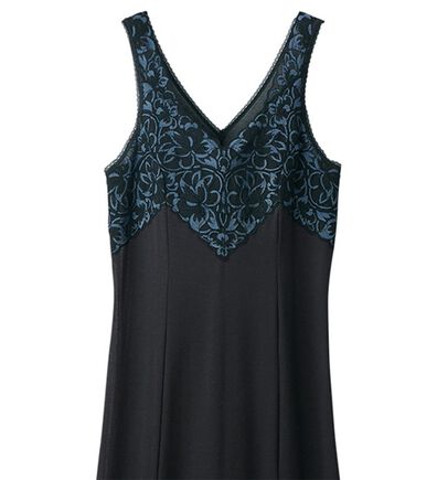 「レースがお洒落な綿混スリップ（肌着・インナーウェア）」