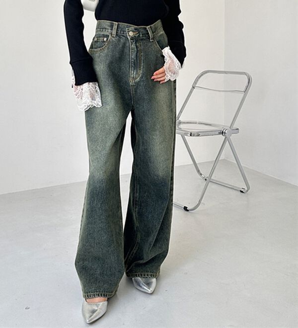 GeeRA（ジーラ）の「美脚見え！２ボタンウエストワイドデニムパンツ（フルレングスパンツ）」｜詳細画像