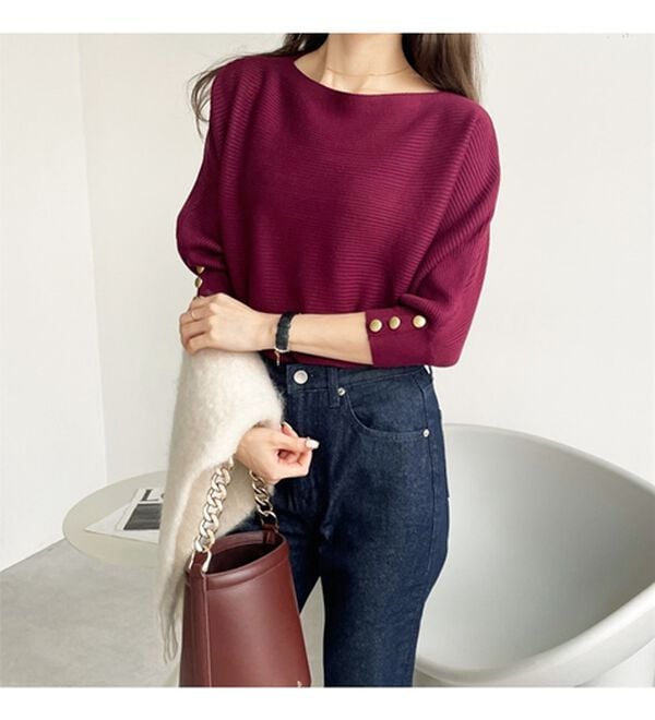 GeeRA（ジーラ）の「袖ボタン付ドルマンニットトップス（ニット・セーター）」｜詳細画像