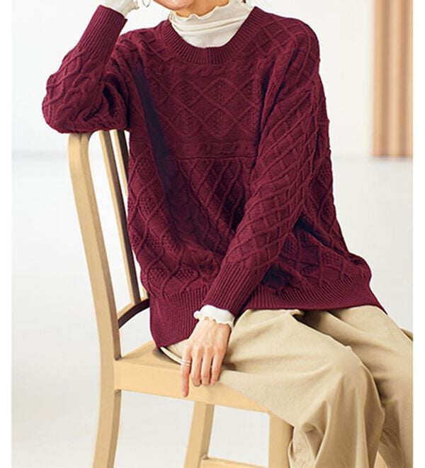 BELLUNA（ベルーナ）の「ゆったり着映える♪ケーブル柄編地変化セーター（ニット・セーター）」｜詳細画像