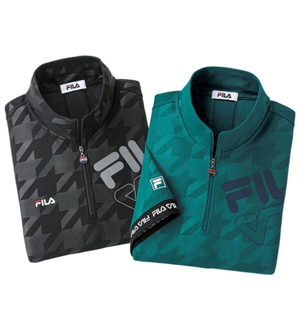 「【２枚組】＜フィラ＞キシリトール加工ハーフジップポロ（メンズポロシャツ）」｜千鳥柄