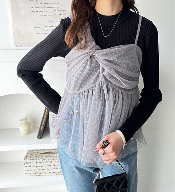 GeeRA（ジーラ）の「ドットチュールアシンメトリーデザインキャミビスチェ（チュニック）」｜詳細画像