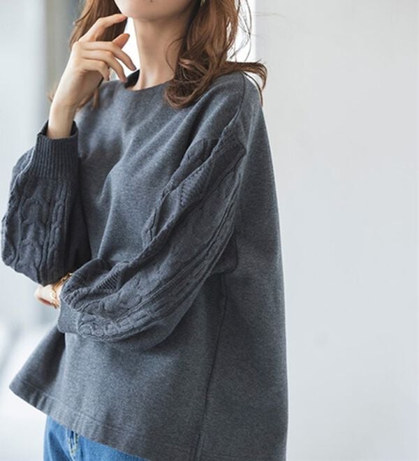 RANAN（ラナン）の「【毛玉になりにくい】裏起毛袖ニットプルオーバー（カットソー）」｜詳細画像