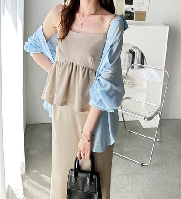 GeeRA（ジーラ）の「楽ちん！ペプラムキャミワンピース（カットソーワンピース）」｜詳細画像