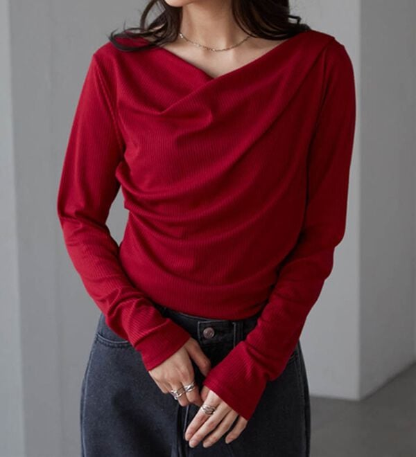 RANAN（ラナン）の「【春色追加】上品ドレープリブロングＴシャツ（カットソー）」｜詳細画像