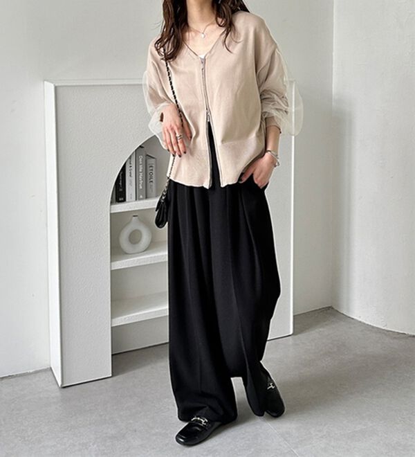 GeeRA（ジーラ）の「チュール袖ダブルジップカーディガン（ニットカーディガン）」｜詳細画像