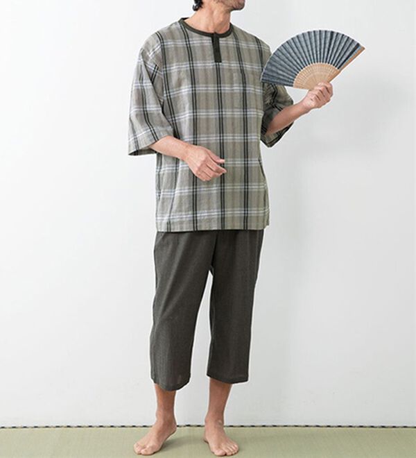 「【２着組】＜マサキ　マツシマ＞綿１００％先染楊柳パジャマ（メンズルームウェア）」｜詳細画像