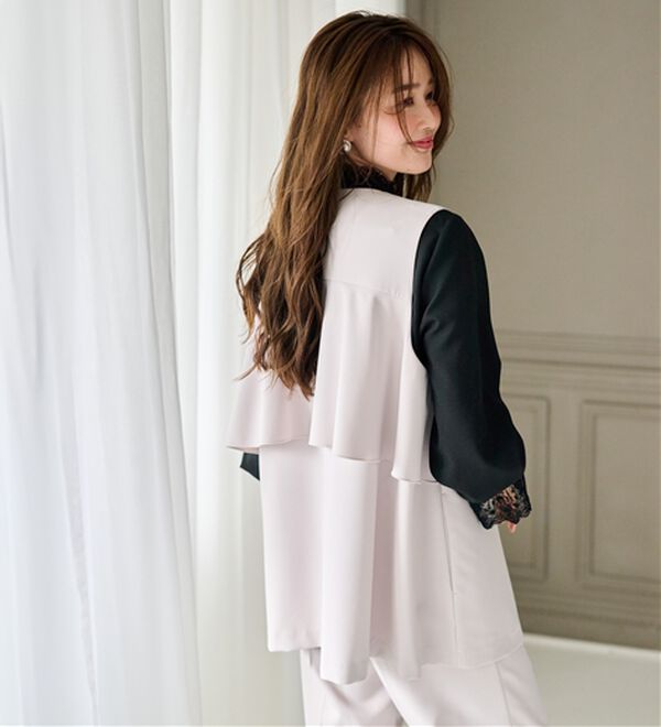 RANAN（ラナン）の「【２点セット】洗える！多機能バックフリルベストセットアップ（パンツスーツ）」｜ベージュ