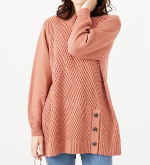 BELLUNA（ベルーナ）の「編地切替サイドボタンチュニック（チュニック）」｜コーラル