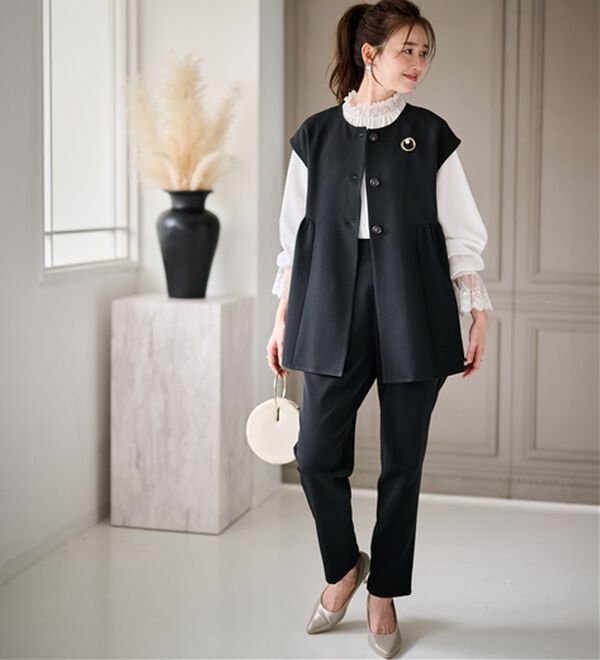 RANAN（ラナン）の「洗える！ペプラムギャザーベストセットアップ（パンツスーツ）」｜詳細画像