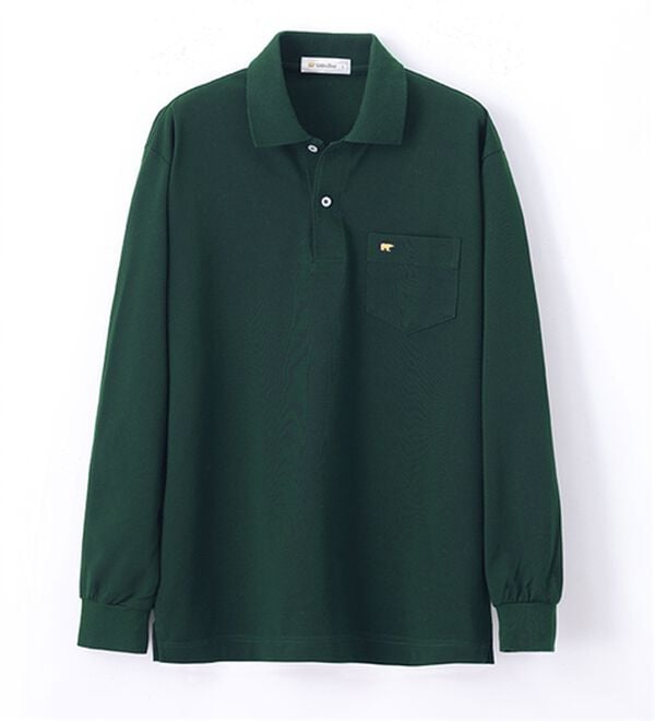 「＜ゴールデンベア＞上質国産ポロシャツ（長袖）（メンズポロシャツ）」｜ダークグリーン