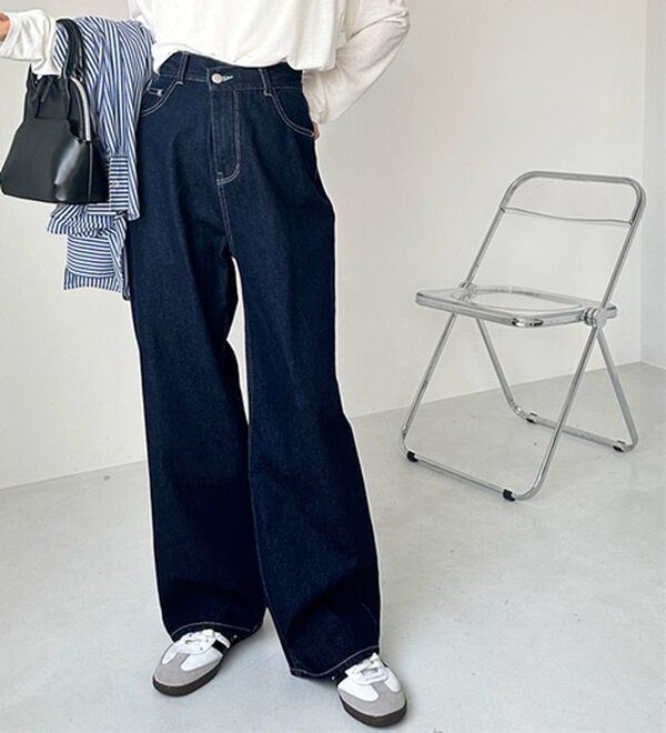 GeeRA（ジーラ）の「美脚見え！２ボタンウエストワイドデニムパンツ（フルレングスパンツ）」｜詳細画像