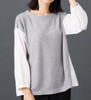 BELLUNA（ベルーナ）の「ラメ入り起毛素材シャツ切替プルオーバー（カットソー）」｜詳細画像