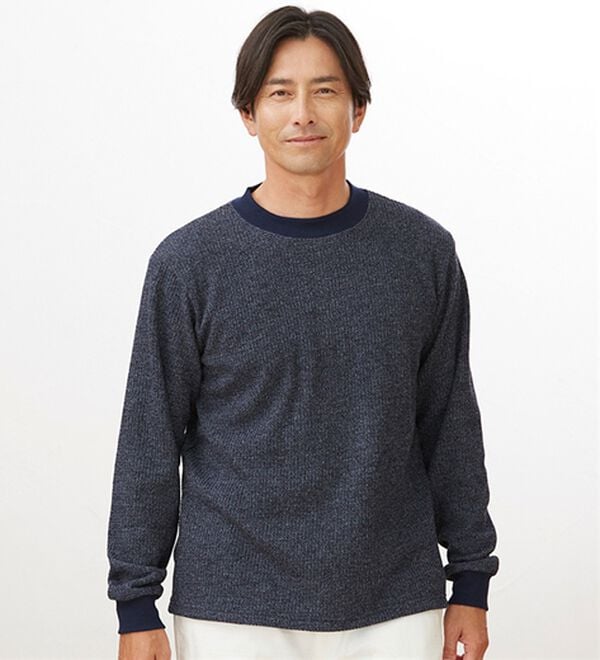 「＜シンプル＆プラス＞裏起毛ワッフルロングＴシャツ（メンズＴシャツ）」｜詳細画像