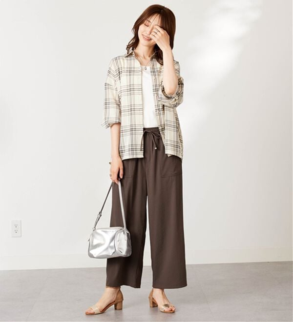 BELLUNA（ベルーナ）の「シアージョーゼット素材チェック柄シャツ（シャツ）」｜詳細画像