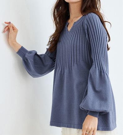RANAN（ラナン）の「洗える！もちもちボリューム袖キーネックニット（チュニック）」