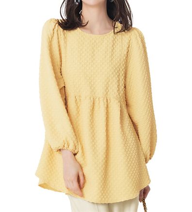 RANAN（ラナン）の「パール調ボタン付ジャカードフレアーブラウス（チュニック）」