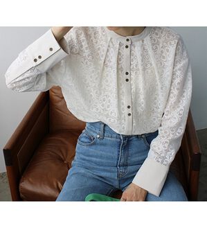 GeeRA（ジーラ）の「前後２ＷＡＹブロック柄レースシャツ（シャツ）」｜アイボリー