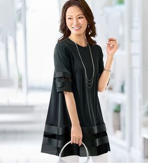 BELLUNA（ベルーナ）の「＜シックにおしゃれに体型カバー！＞グログランテープ使いチュニック（チュニック）」｜詳細画像