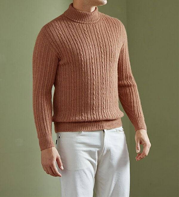 「ベビーアルパカ１００％ケーブル編セーター（メンズニット・セーター）」｜詳細画像