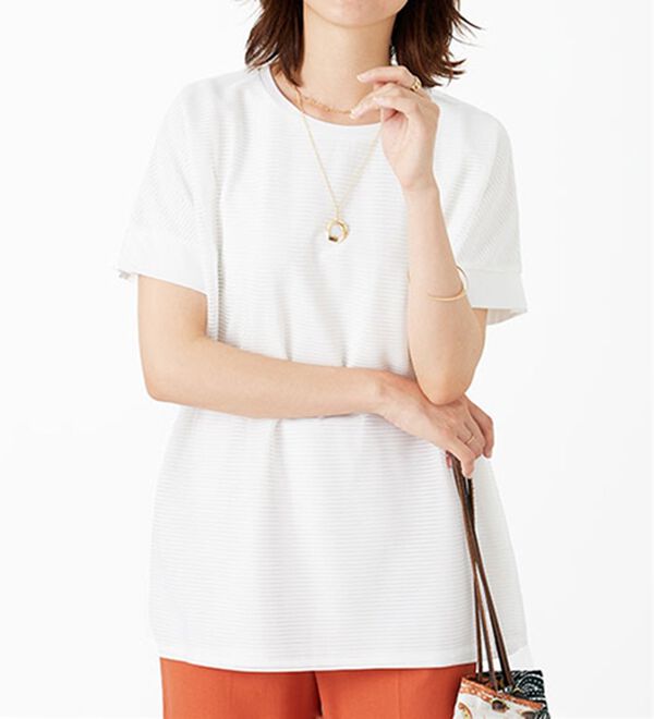 BELLUNA（ベルーナ）の「ボーダーチュール重ねチュニック（チュニック）」｜オフ白