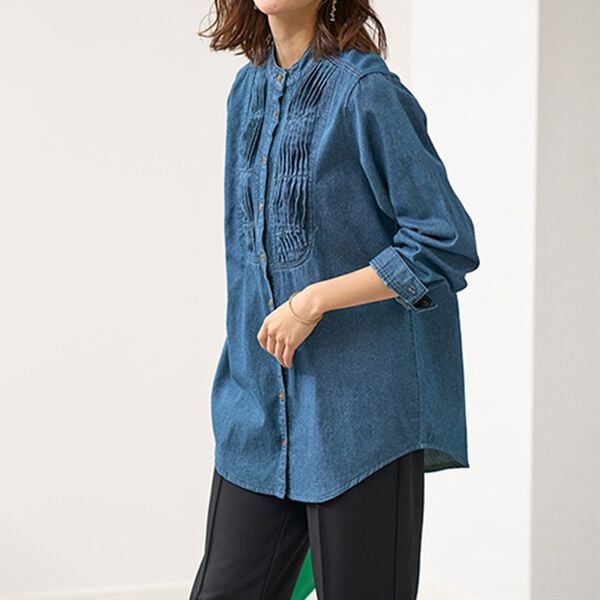 BELLUNA（ベルーナ）の「オーガニックコットンデニムタックブラウス（ブラウス）」｜詳細画像