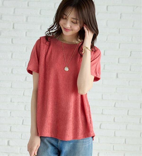 BELLUNA（ベルーナ）の「楊柳素材ドルマンプルオーバー（カットソー）」｜コーラル