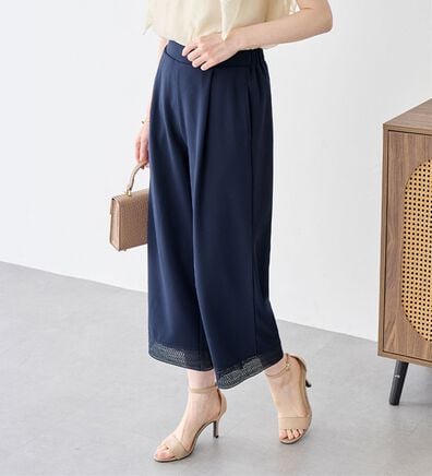 alotta（アロッタ）の「【４つの機能付】ひんやり裾レース楽ちんストレートパンツ（ワイドパンツ・ガウチョ）」