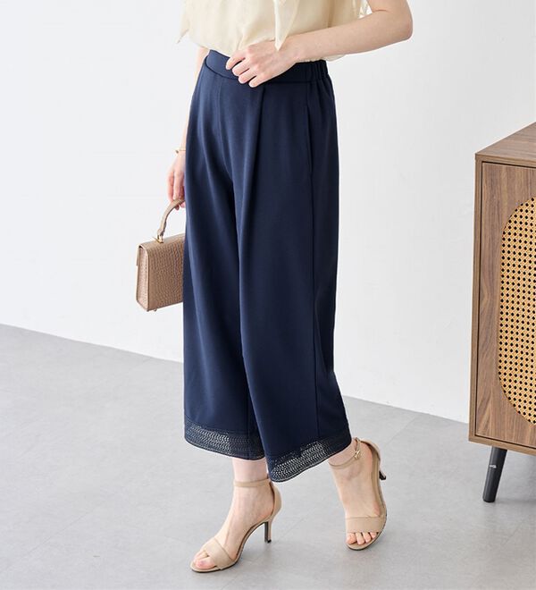 alotta（アロッタ）の「【４つの機能付】ひんやり裾レース楽ちんストレートパンツ（ワイドパンツ・ガウチョ）」｜詳細画像