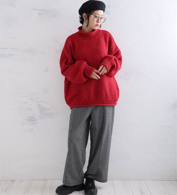 A HAPPY MARILYN（アハッピーマリリン）の「【ＬＬ～６Ｌ】苦しくないバスケット編みチャンキーニット（ニット・セーター）」｜詳細画像