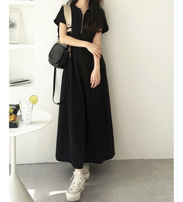 GeeRA（ジーラ）の「前後2WAYハーフジップフレンチ袖ワンピース（カットソーワンピース）」｜詳細画像