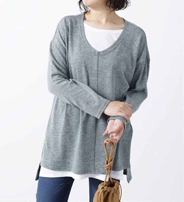 BELLUNA（ベルーナ）の「杢調素材レイヤード風チュニック（チュニック）」｜セージ