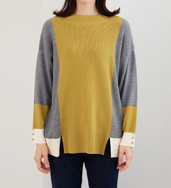 BELLUNA（ベルーナ）の「配色デザイン編地切替ニットプルオーバー（ニット・セーター）」｜詳細画像
