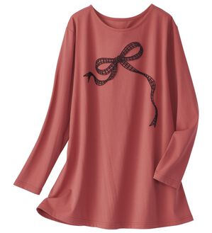 BELLUNA（ベルーナ）の「一枚で着映えるデコラＴ（長袖）（チュニック）」｜テラコッタ(リボン)