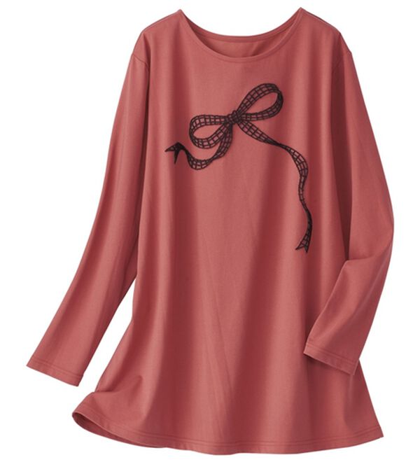 BELLUNA（ベルーナ）の「一枚で着映えるデコラＴ（長袖）（チュニック）」｜テラコッタ(リボン)