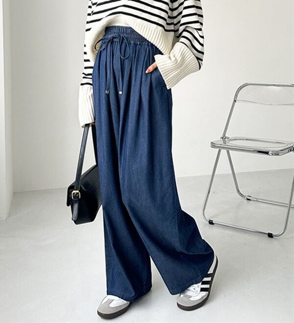 GeeRA（ジーラ）の「【接触冷感】穿いて感激！キレイ見えする楽ちんワイドデニムパンツ（ワイドパンツ・ガウチョ）」｜詳細画像