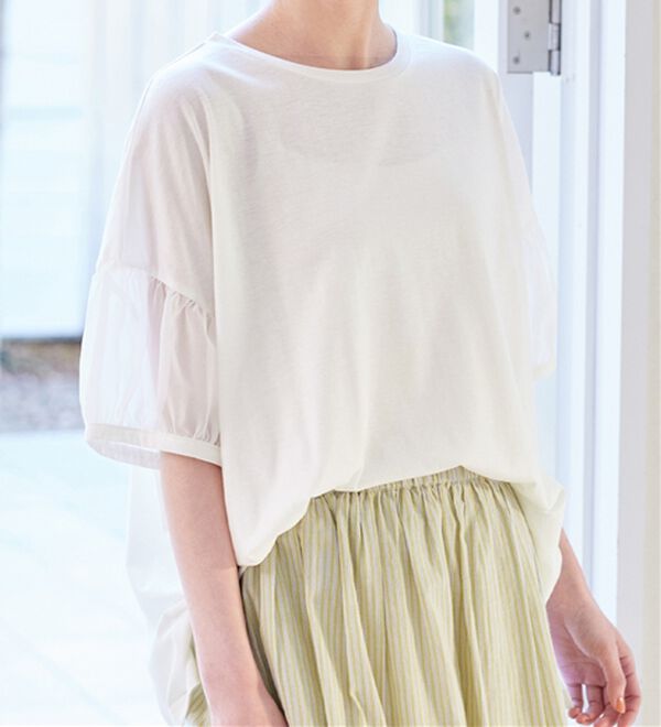 Viola e Viola（ヴィオラ エ ヴィオラ）の「【５つの機能付】ボリューム袖シフォン切替Ｔシャツ（Tシャツ）」｜詳細画像
