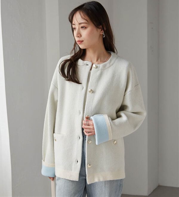 RANAN（ラナン）の「裏配色ゴールド調ボタンニットコーディガン（ニットカーディガン）」｜詳細画像