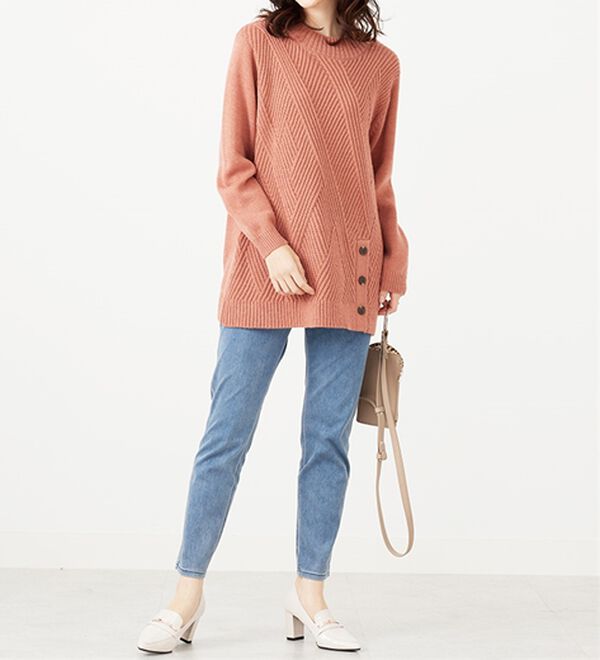 BELLUNA（ベルーナ）の「編地切替サイドボタンチュニック（チュニック）」｜詳細画像