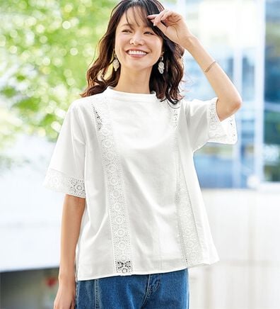 BELLUNA（ベルーナ）の「【肌に優しい】綿１００％上品レース切替褒められブラウス（ブラウス）」