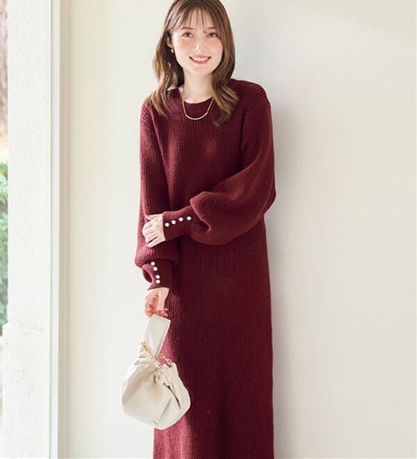 AVENIRETOILE♡スリーブパールニットワンピース 袖パールゆるニットワンピース - ベルーナ【公式】
