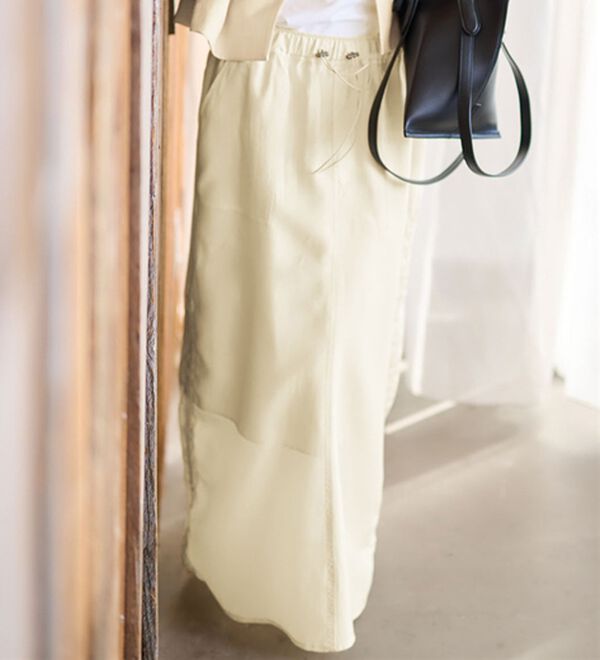 RANAN（ラナン）の「シアー素材ドロストカーゴスカート（ロングスカート）」｜アイボリー