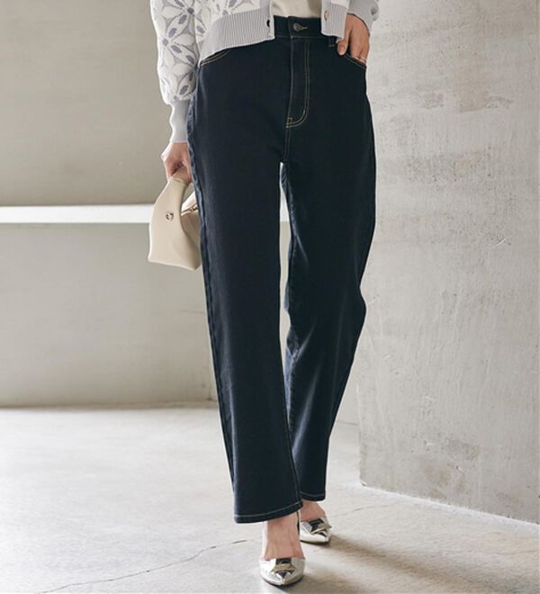 RANAN（ラナン）の「【裏起毛】ウエストゴムなのにスッキリ穿けるデニム（フルレングスパンツ）」｜ブラック