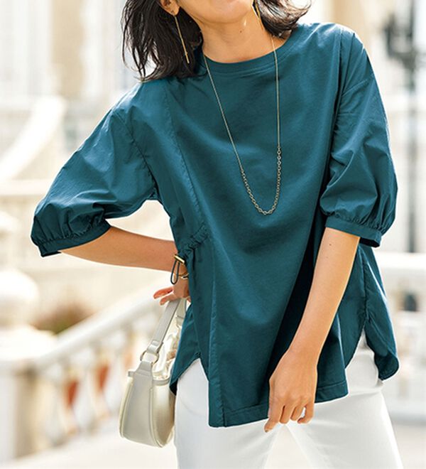 BELLUNA（ベルーナ）の「高見え！異素材切替ドロスト使いプルオーバー（カットソー）」｜詳細画像